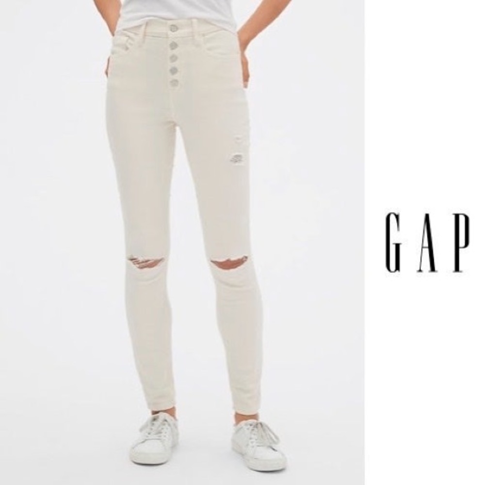 Gap High Rise Distressed Legging Jeans w/ Button Fly - Picture 1 of 10